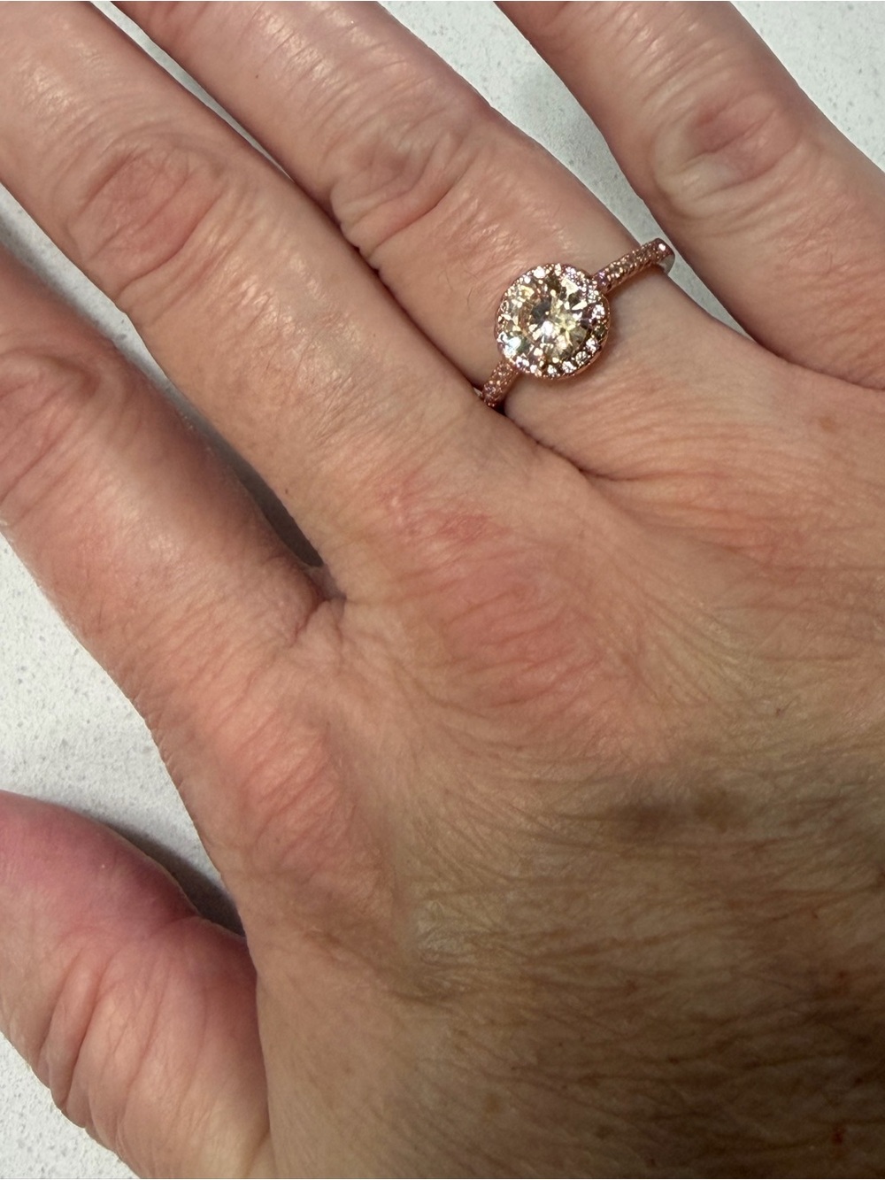 GoldOro Rose Gold-Plated Halo Solitaire with Yellow Watermelon and Clear CZs
